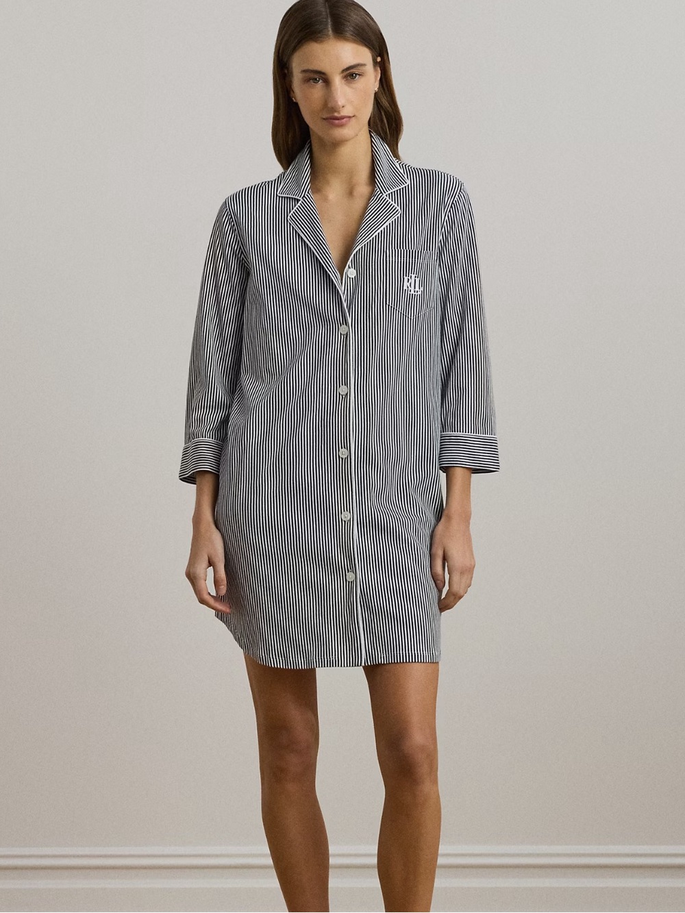 Ralph Lauren Men's Navy & White Vertical Stripe Sleep Shirt
